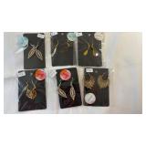 Gold Tone & Wood Leaf and Feather Earrings (6