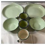 Vintage enamelware kitchen set including two