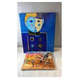 Two canvas paintings, including a bold abstract