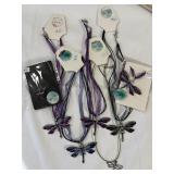 Dragonfly Pendant Necklaces  Enamel & Cord