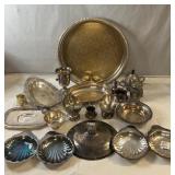 Assorted silver-tone serving and décor pieces