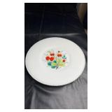Milk glass serving platter with beaded rim and