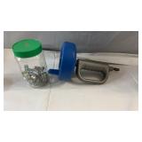 Assorted shop items including a manual drain