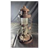 Decorative metal hanging bird feeder with wire