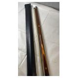 Two-piece billiards pool cue set including one