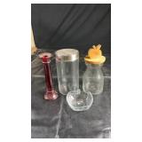 Assorted glass dï¿½cor and storage lot including a