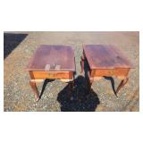 Pair of Wooden End Tables with DrawerMatching