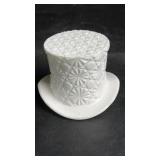 White milk glass hat with geometric starburst