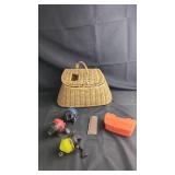 Wicker Basket with Fishing Reels &