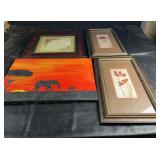 Assorted framed wall art including a decorative