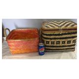 Set of two woven baskets including a rectangular