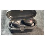 Wireless Bluetooth earbuds in black with compact