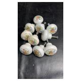 Set of porcelain drawer knobs with floral