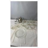 Vintage glassware and kitchenware lot featuring a