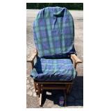 Wooden rocking chair with plaid upholstered