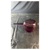 Vintage Vision Ware cranberry glass saucepan with
