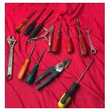 Hand tools lot including an adjustable wrench,