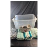 Plastic storage tote containing a selection of