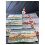 Set of lighthouse-themed woven placemats