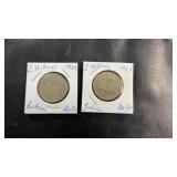 Pair of British shillings coins dated 1961 and