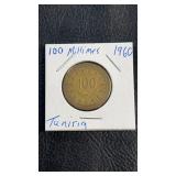 1960 Tunisia 100 Millimes coin housed in a 2x2
