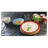 Christmas-themed dinnerware and drinkware lot