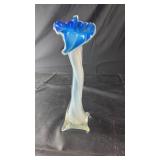 Blue & White Art Glass Jack-in-the-Pulpit Vase