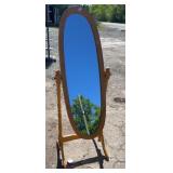 Wooden cheval floor mirror with adjustable tilt