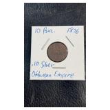 1876 Ottoman Empire 10 Para coin, housed in a 2x2
