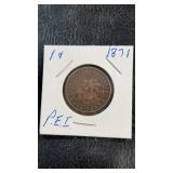 1871 Prince Edward Island one cent coin in 2x2