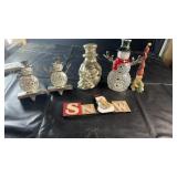 Winter and snowman décor grouping featuring a