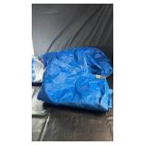 Two blue poly tarps with reinforced edges and