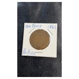 1861 Great Britain One Penny coin housed in a 2x2