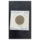 1976 Dominican Republic 25 Centavos coin housed
