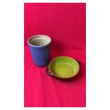 A blue Mason Cash ceramic utensil holder and a
