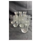 Etched Drinking Glasses and Bud VasesSet of