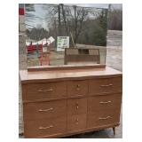 Mid-century style wooden dresser with mirror