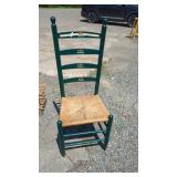 Green Wooden Chair with Wicker SeatGreen wooden