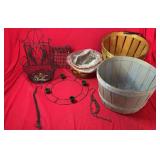 A selection of wooden bushel baskets, woven