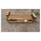 Wooden croquet set with six mallets, colored