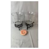 Pair of crackle glass candle holders with