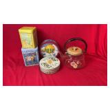 Four decorative collectible tins in assorted