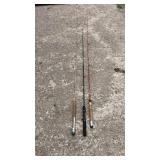 Three vintage fishing rods including a Premax