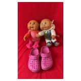 Two 2005 Cabbage Patch Kids dolls in colorful