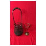 Decorative metal wire basket with carrying handle