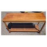 Wooden Table with Cane ShelfWooden table
