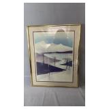 Framed landscape print featuring a serene