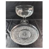 Vintage Glass Pedestal Bowl & Decorative Glass