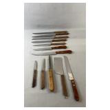 Collection of stainless steel kitchen knives with