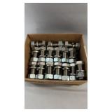 Box filled with heavy-duty threaded bolts with